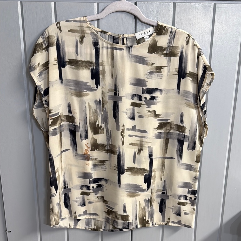 Women's Abstract Print Top by Gilli - Cream and Black